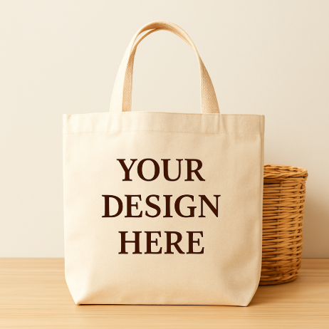Two custom handmade tote bags displayed on neutral background