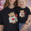 Valentines Day Shirt Collection Valentines Gifts Personalized - Black Large Size Bear Flowers and Love Mom and Baby 2T Matching Outfits Mom & Baby Matching T-Shirt Set – Limited Edition - Love Bear and Flowers (Only 2 Available)
