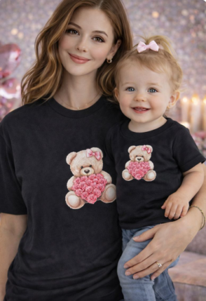 Mom & Baby Matching T-Shirt Set – Limited Edition - Love Bear and Flowers (Only 2 Available)