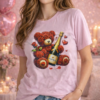 Valentines Day Shirt Collection Valentines Gifts Personalized - Pink Large Size Roses effect Bear And Champagne Valentine’s Day Pink T-Shirt – DTF Print | Limited Designs