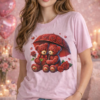 Valentines Day Shirt Collection Valentines Gifts Personalized - Pink Large Size Roses effect Bears And Umbrella Valentine’s Day Pink T-Shirt – DTF Print | Limited Designs