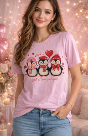 Valentines Day Shirt Collection Valentines Gifts Personalized - Pink Small Size Penguin Lovers Valentine’s Day Pink T-Shirt – DTF Print | Limited Designs