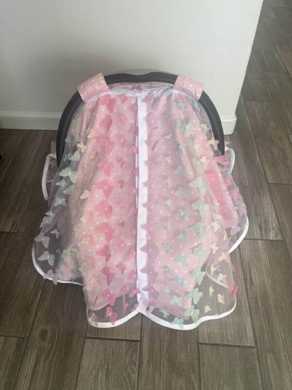 Baby Girl Carseat Cover wit butterflies Front Closed Summer Collection - Pink Butterfly Baby Girl CarSeat Cover