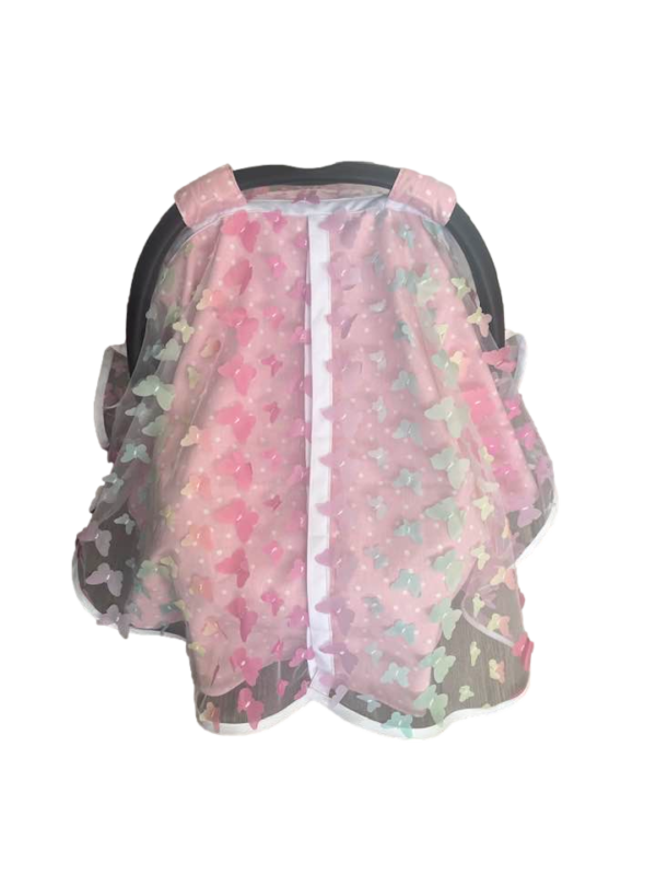 Baby Girl Carseat Cover wit butterflies Front Closed_clipped 1 Summer Collection - Pink Butterfly Baby Girl CarSeat Cover