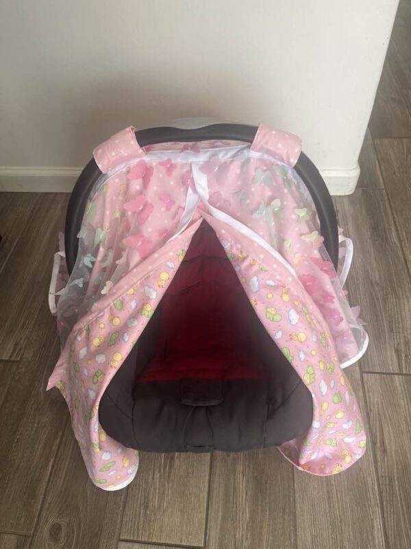Baby Girl Carseat Cover wit butterflies Front Opened Summer Collection - Pink Butterfly Baby Girl CarSeat Cover
