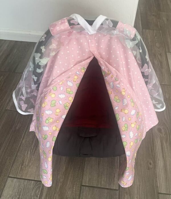 Baby Girl Carseat Cover wit butterflies Front Opened Three Fabrics Summer Collection - Pink Butterfly Baby Girl CarSeat Cover