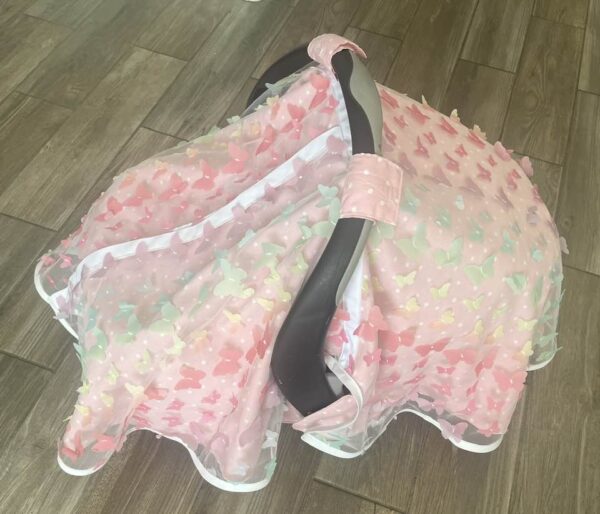 Baby Girl Carseat Cover wit butterflies Side Closed Summer Collection - Pink Butterfly Baby Girl CarSeat Cover