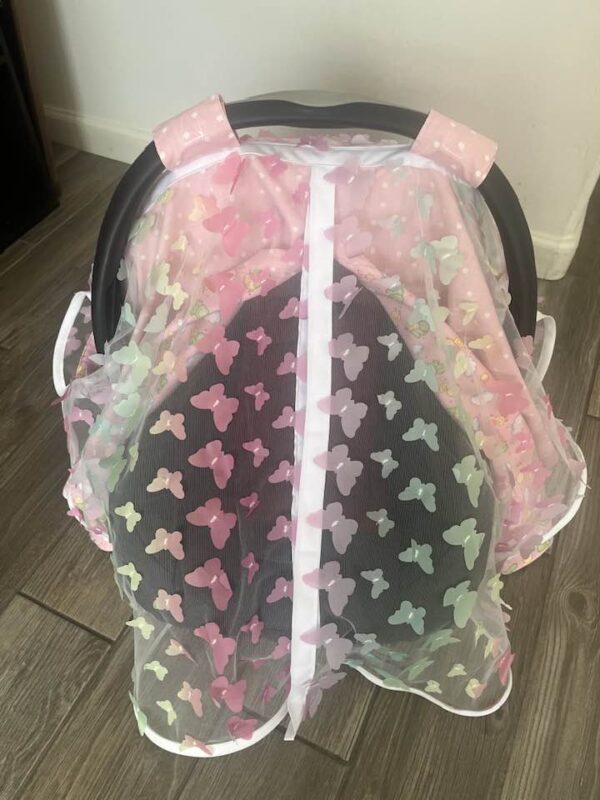Baby Girl Carseat Cover with Butterflies Clear Vision Summer Collection - Pink Butterfly Baby Girl CarSeat Cover