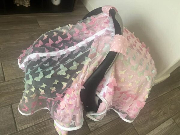Baby Girl Carseat Cover with Butterflies Side Clear Vision Summer Collection - Pink Butterfly Baby Girl CarSeat Cover