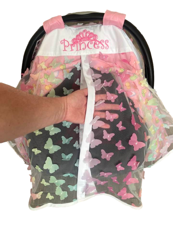 Summer Collection - Pink Butterfly Baby Girl CarSeat Cover Princess Embroidered