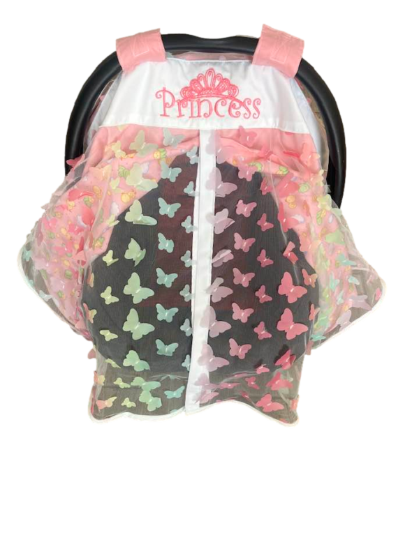 Summer Collection - Pink Butterfly Baby Girl CarSeat Cover Princess Embroidered