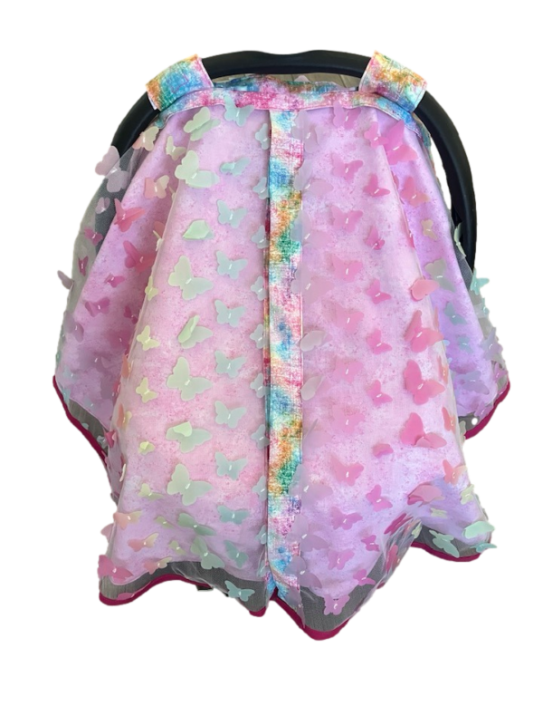 Baby Girl Cover Carseat Pink Fresh Butterflies Fabric Front Closed_clipped Rainbow Pastel Butterfly Baby Car Seat Cover | Summer Collection