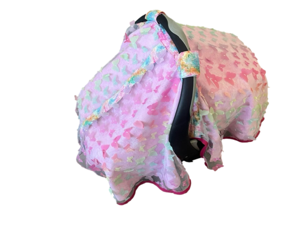 Baby Girl Cover Carseat Pink Fresh Butterflies Fabric Side Closed_clipped Rainbow Pastel Butterfly Baby Car Seat Cover | Summer Collection