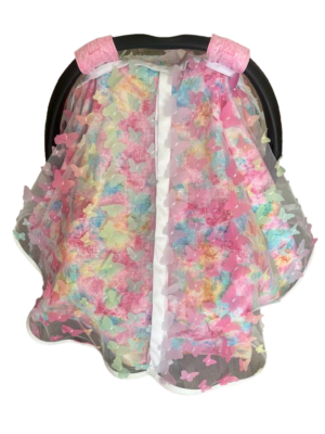 Baby Girl Cover Carseat Pink Fresh Fabric Front Closed_clipped Summer Collection – Pastel Butterfly Baby Girl CarSeat Cover