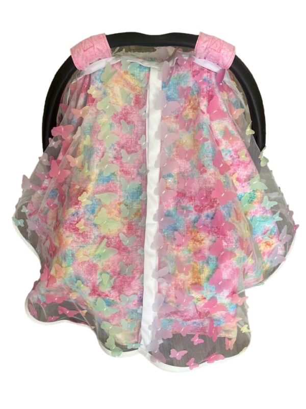 Baby Girl Cover Carseat Pink Fresh Fabric Front Closed_clipped Summer Collection – Pastel Butterfly Baby Girl CarSeat Cover