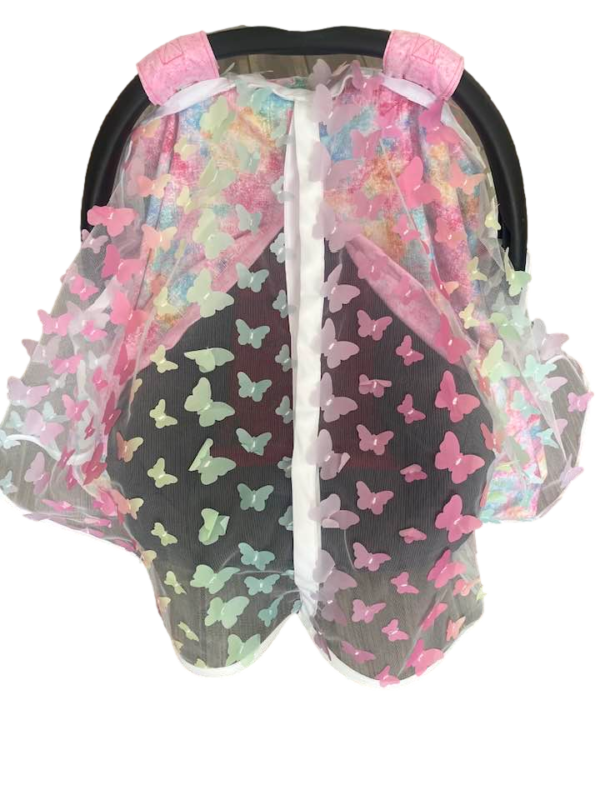 Baby Girl Cover Carseat Pink Fresh Fabric Front Interior Visible Opened_clipped Summer Collection – Pastel Butterfly Baby Girl CarSeat Cover