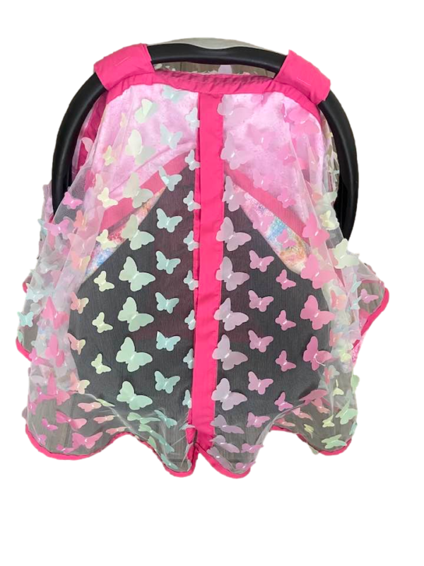 Baby Girl Cover Carseat Pink With Butterflies Fushia Front Closed Clear Vision_clipped Fuchsia Pink Butterfly Baby CarSeat Cover | Summer Collection