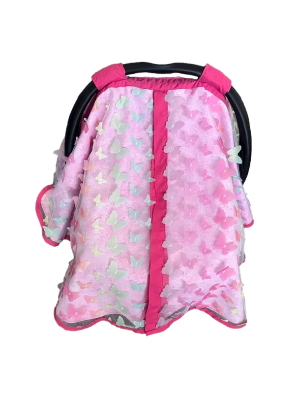 Baby Girl Cover Carseat Pink With Butterflies Fushia Front Closed_clipped Fuchsia Pink Butterfly Baby CarSeat Cover | Summer Collection