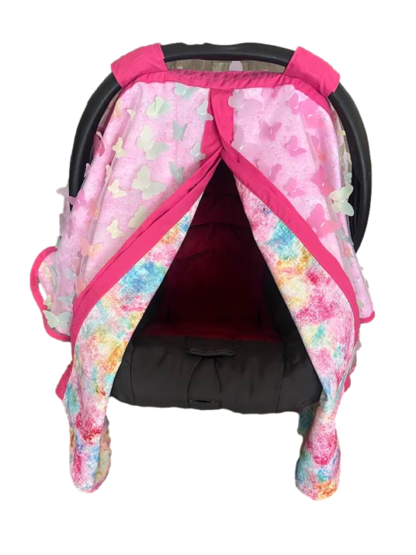 Baby Girl Cover Carseat Pink With Butterflies Fushia Front Opened_clipped Fuchsia Pink Butterfly Baby CarSeat Cover | Summer Collection