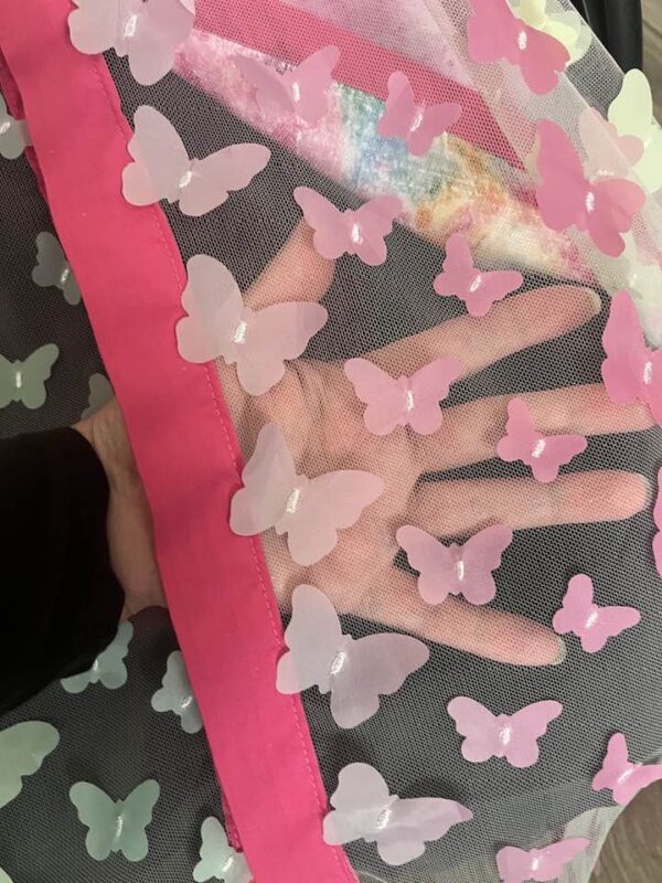 Baby Girl Cover Carseat Pink With Butterflies Fushia Showing you can watch your baby inside Fuchsia Pink Butterfly Baby CarSeat Cover | Summer Collection