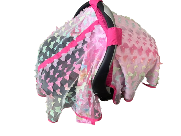 Baby Girl Cover Carseat Pink With Butterflies Fushia Side Closed Clear Vision_clipped Fuchsia Pink Butterfly Baby CarSeat Cover | Summer Collection