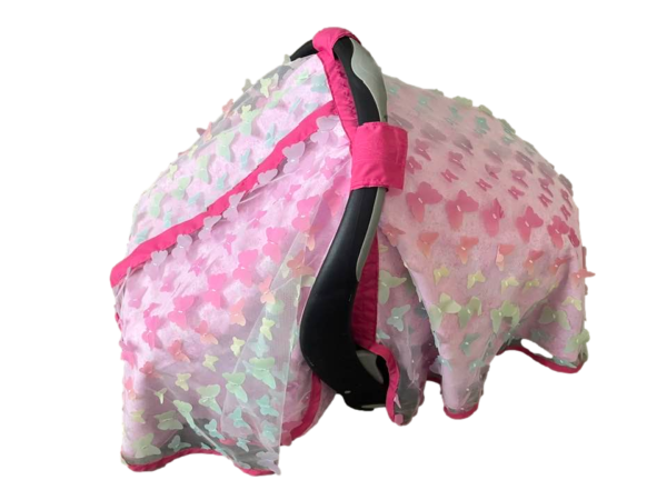 Baby Girl Cover Carseat Pink With Butterflies Fushia Side Closed_clipped Fuchsia Pink Butterfly Baby CarSeat Cover | Summer Collection