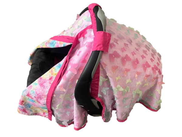Baby Girl Cover Carseat Pink With Butterflies Fushia Side Opened_clipped Fuchsia Pink Butterfly Baby CarSeat Cover | Summer Collection